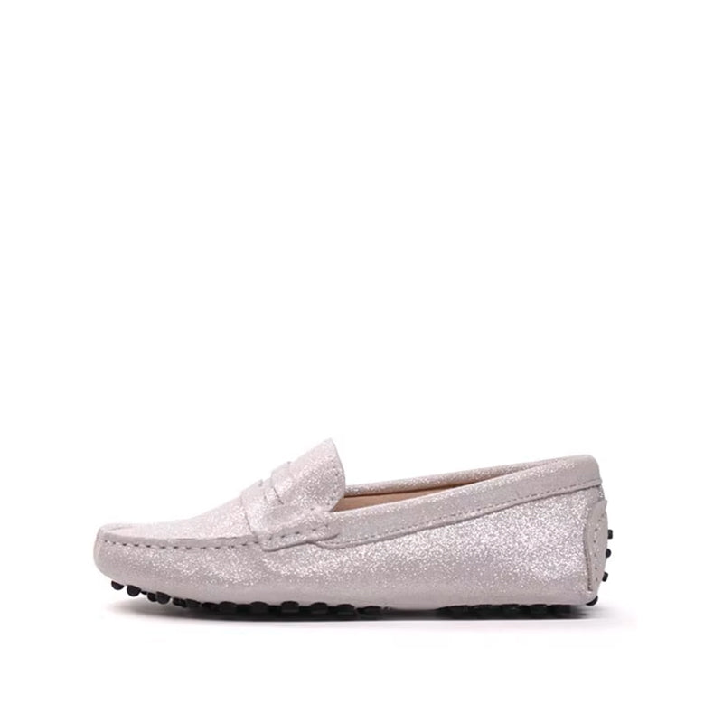 Mocassin Femme Cuir Souple Blanc Brillant