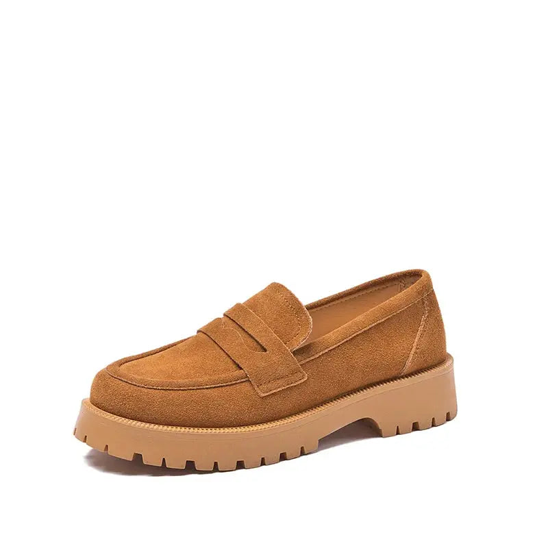 Mocassin Femme Compense Retro Daim Camel