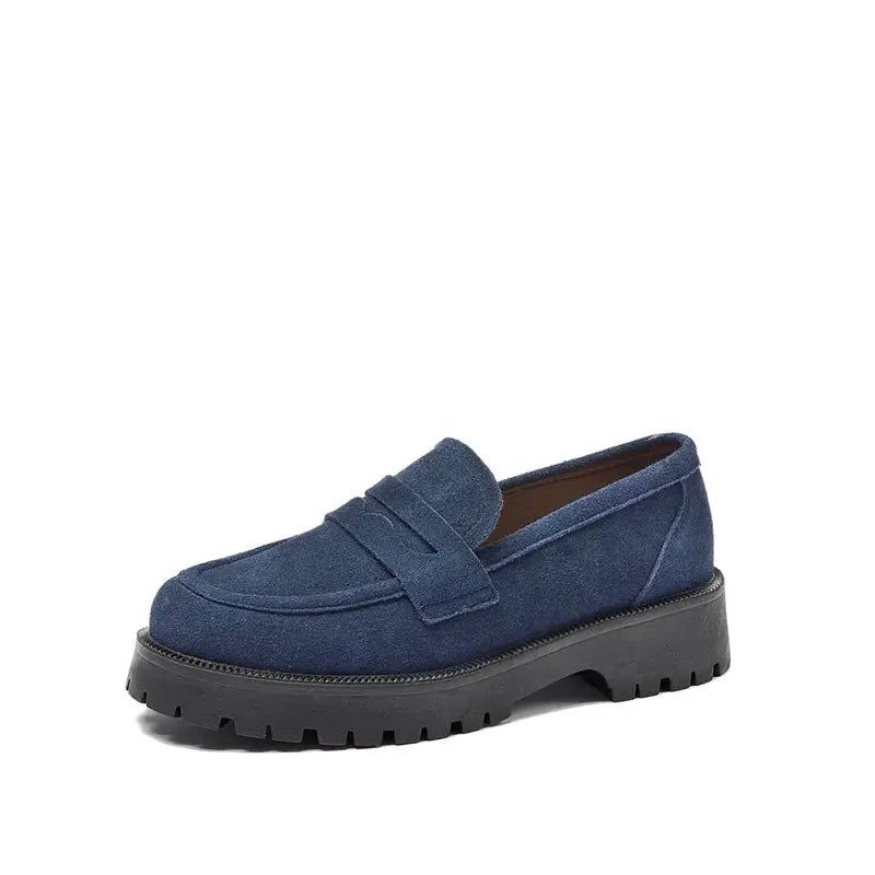 Mocassin Femme Compensé Rétro Daim - Bleu