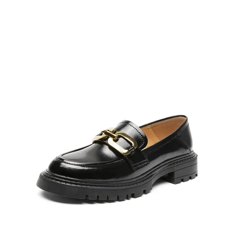 Mocassin Femme Compensé Rétro Cuir - Noir