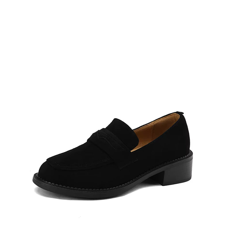 Mocassin en Nubuck Femme Talon 4 cm - Noir