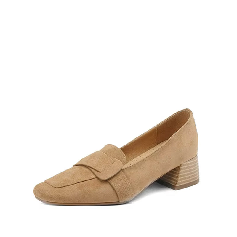 Mocassin Boucle en Nubuck avec Talon - Beige