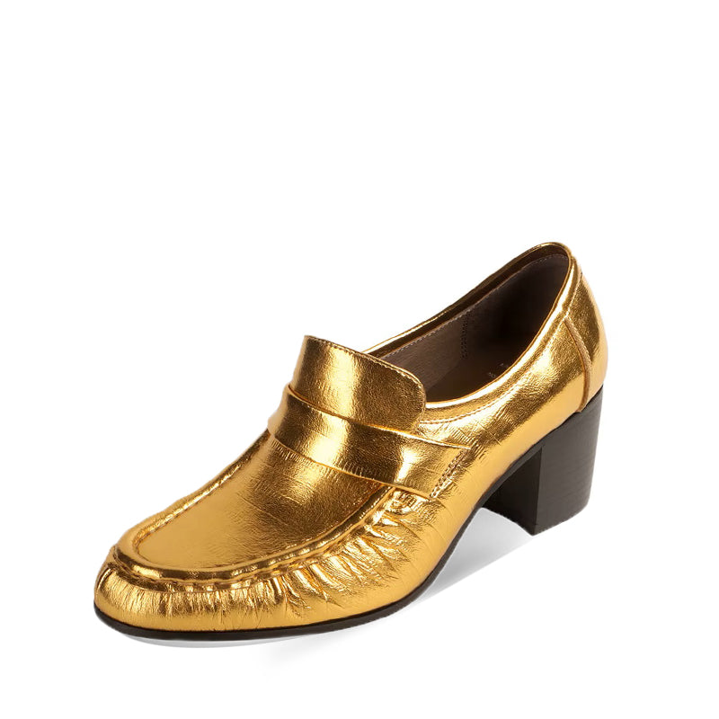 Mocassin Cuir Souple à Talon 7 cm - Doré