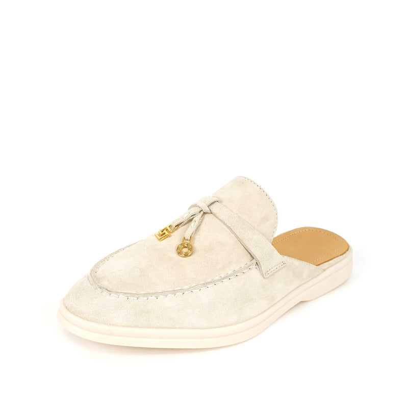 Mocassin Daim Femme Ouvert à Gland - Blanc Crème
