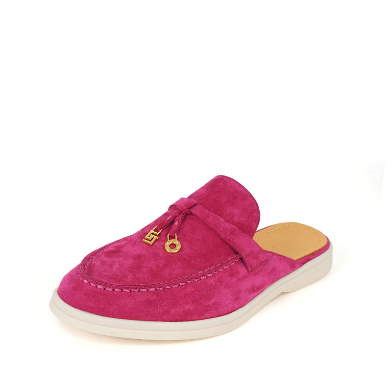 Mocassin Daim Femme Ouvert à Gland - Fuchsia