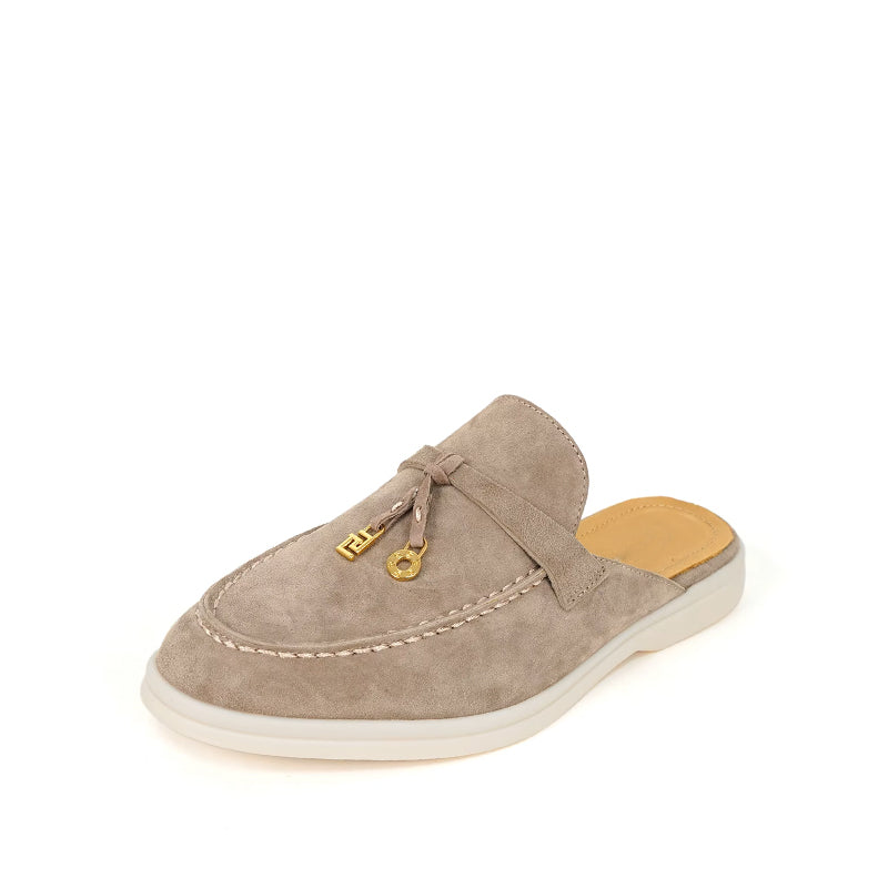 Mocassin Daim Femme Ouvert à Gland - Kaki