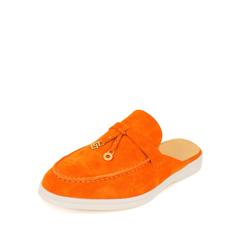 Mocassin Daim Femme Ouvert à Gland - Orange