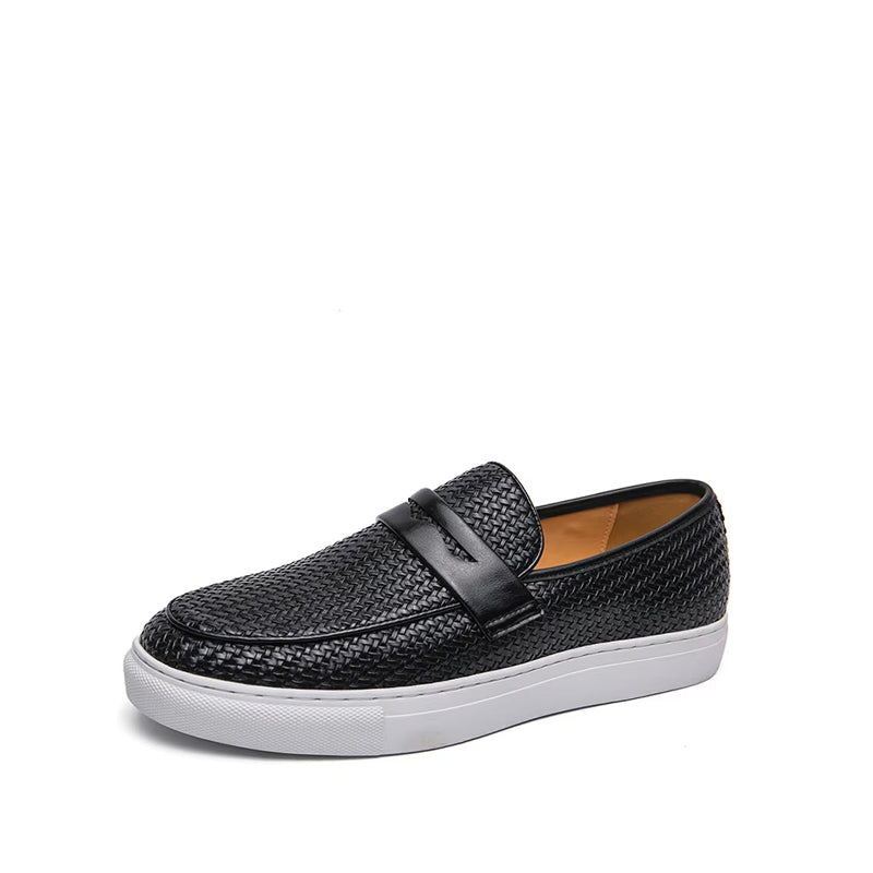 Mocassin Semelle Epaisse Homme en Cuir Tresse Noir